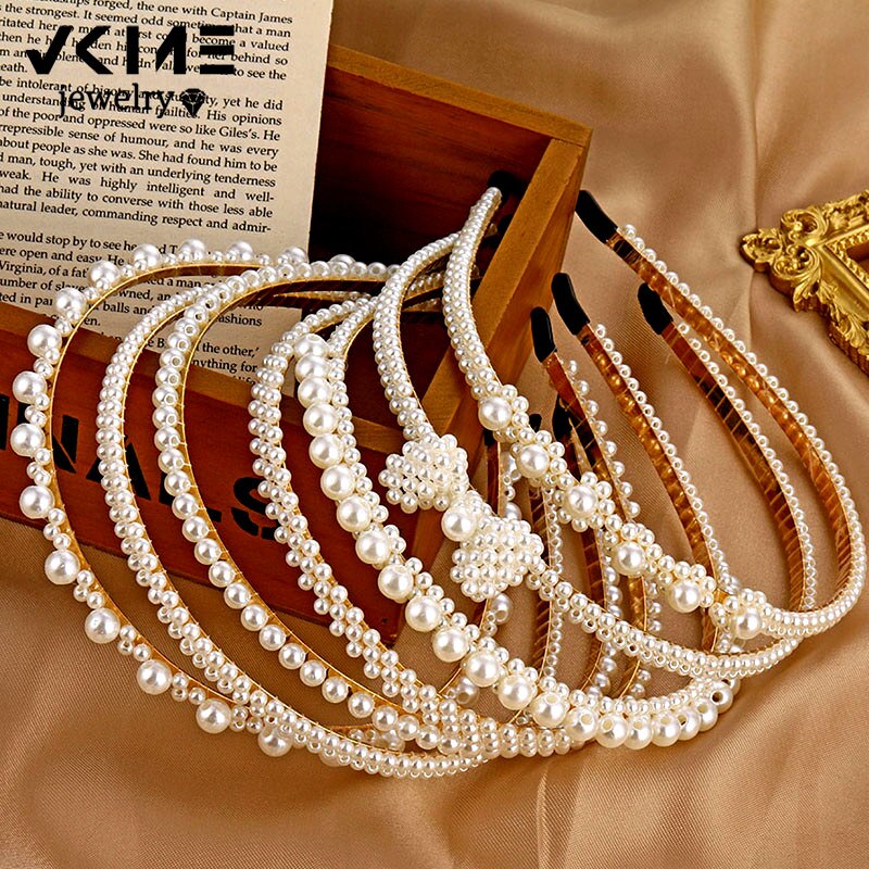 VKME Trendy luxurious Big pearl Headband for Women Bow Oversize Ball Hairband Hair Accessories Headwear