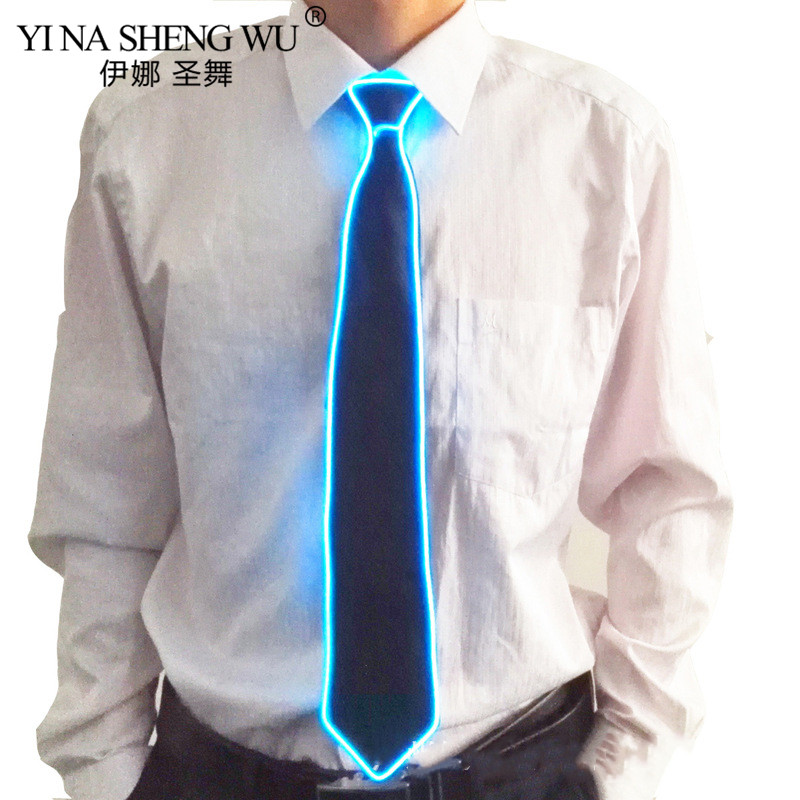 Men Glowing Tie EL Wire Neon LED Luminous Tie Glasses Cosplay Party Haloween Christmas Luminous Light Up DJ Bar Club Stage Prop