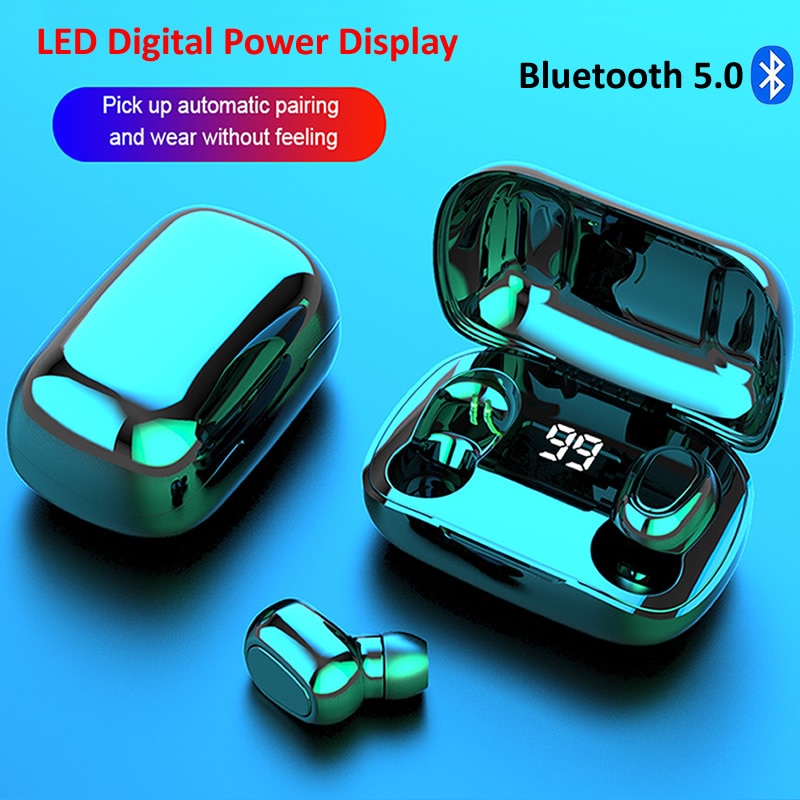 Fones de ouvido sem fio bluetooth, display de led 5.0 tws, dois fones, som grave para huawei, xiaomi, iphone, samsung