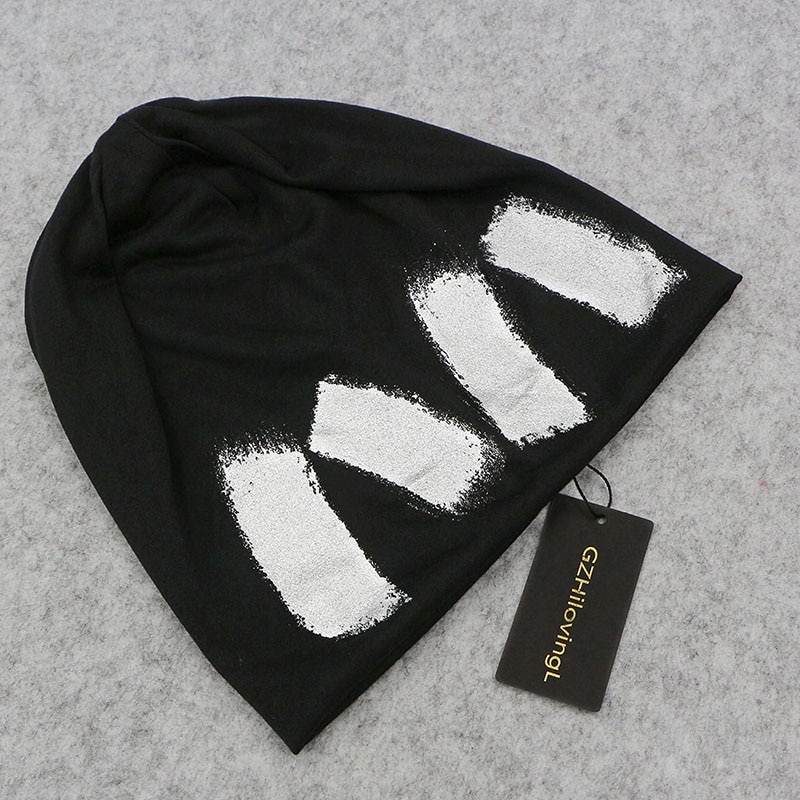 GZHILOVINGL-gorro fino de algodón para mujer, gorro con pintura plateada, Hip Hop, metálico, para otoño e invierno,