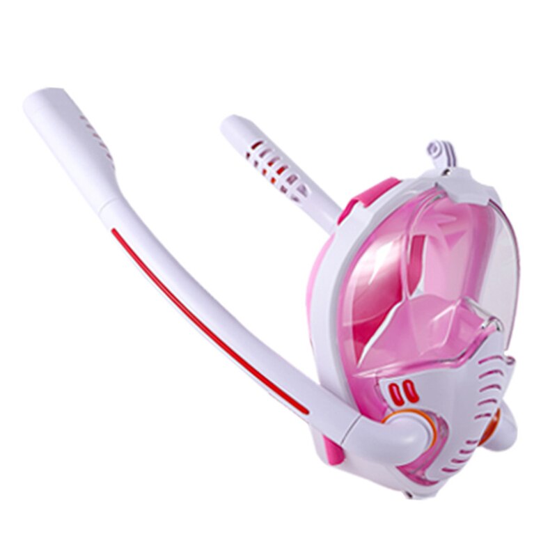 Full Face Snorkel Mask with Detachable Camera Mount 180 Degree Panoramic HD View Anti-Fog Anti-Leak Snorkeling Gear CMG7: white pink / S/M