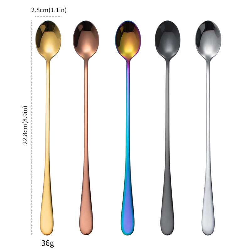 5Pcs Stainless Steel Coffee Spoon Juice Stirring Long Handle Tea Spoons Dessert Spoon Flatware Set Kitchen Drinking Cutlery Set: Mix 23cm