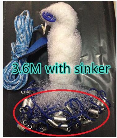 Cast net 2.4-7.2M size American hand cast network small mesh fly throw catch fishing nets tool outdoors Sports Products: 360cm with sinker