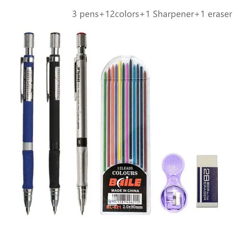 2.0mm Mechanical Pencil Set 2B Automatic Pencils with Color/Black Lead Refills for Draft Drawing, Writing, Crafting, Art Sketch: light yellow