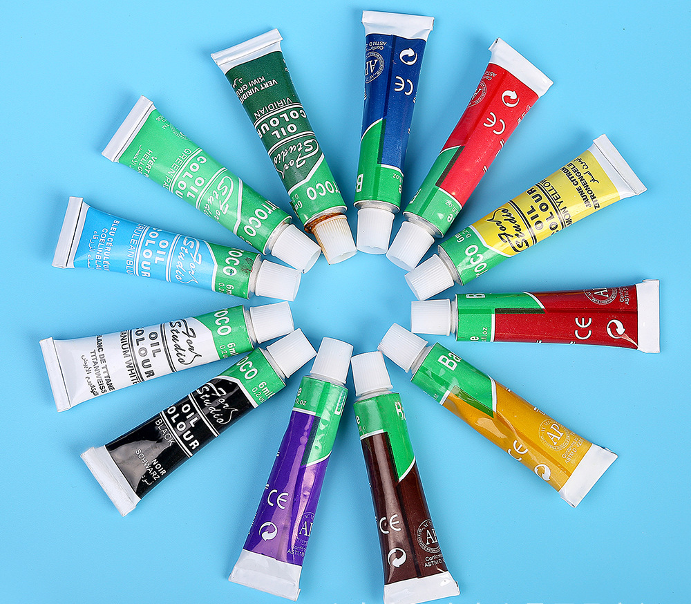 12 kleuren/set Professionele olieverf kleuren schilderij tekening pigmenten art supplies art set olieverf set with1 borstel