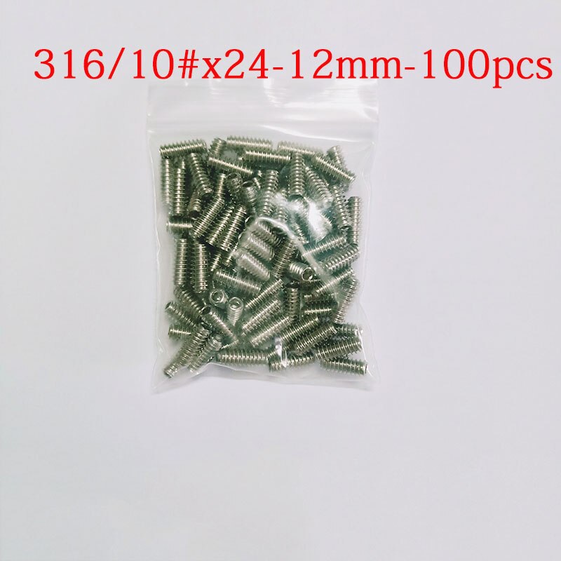 316 rustfritt stål 10#/24-12mm skruer surfebrett hale ror feste nøkkelfinne fast sekskantet skrue for fcs surf finn skrue: 12mm x 100 stk