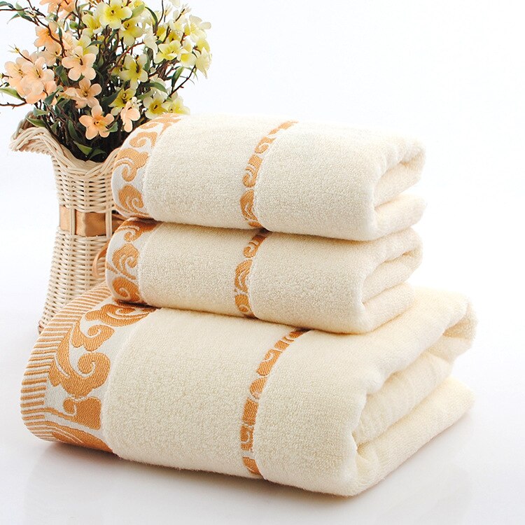 (3pcs/Lot) Bath Towel Set 1*70cm*140cm &amp; 2*34cm*74cm 100% Cotton Bath Towel Piece Set Face Towel 3 Colors