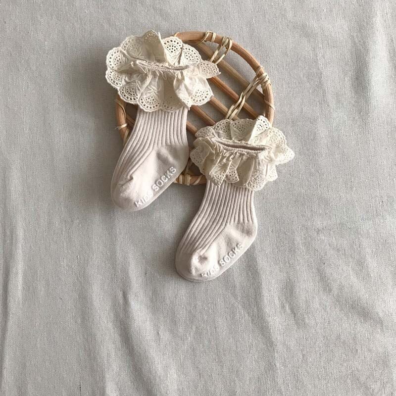 MILANCEL – chaussettes en dentelle pour bébés filles, vêtements pour tout-petits,: beige / S for 0-1y