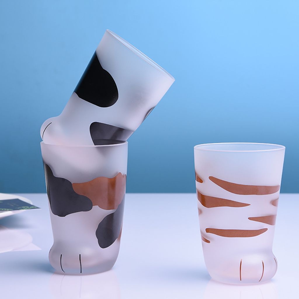1Pc 300 ML Funny Cute Cat Paw Glass Cup Personality Frosted Cat Claw Shape Coffee Cup For Home,Office,Bar