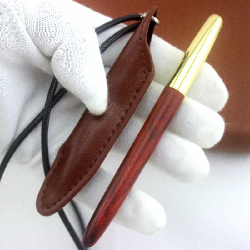 Luksus bærbar mini træ fyldepen, rejse blæk pen iridium 0.5/1.0 nib skrivesæt læder blyanttaske: Q / 0.5mm