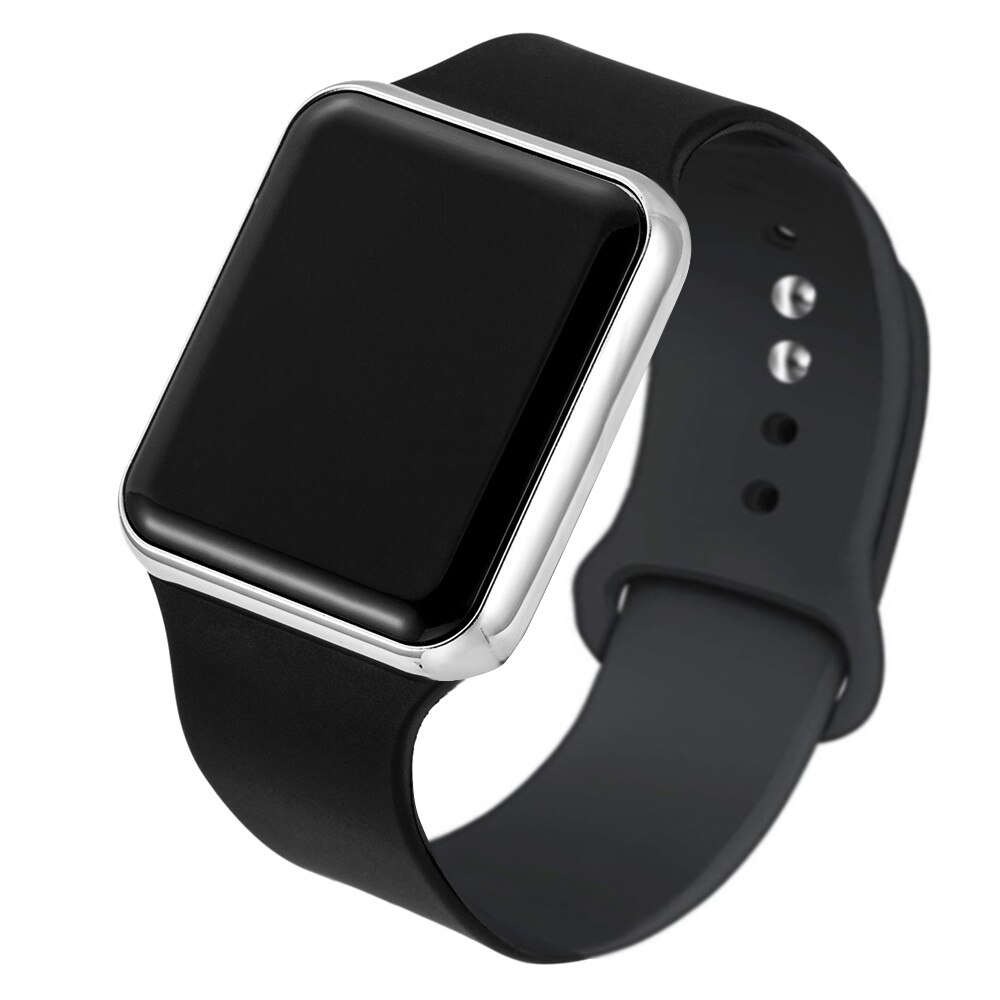 Kvinder mænd unisex sport led digitalt armbåndsur silikonerem elektroniske ure ure relogio feminino: Sort sølv