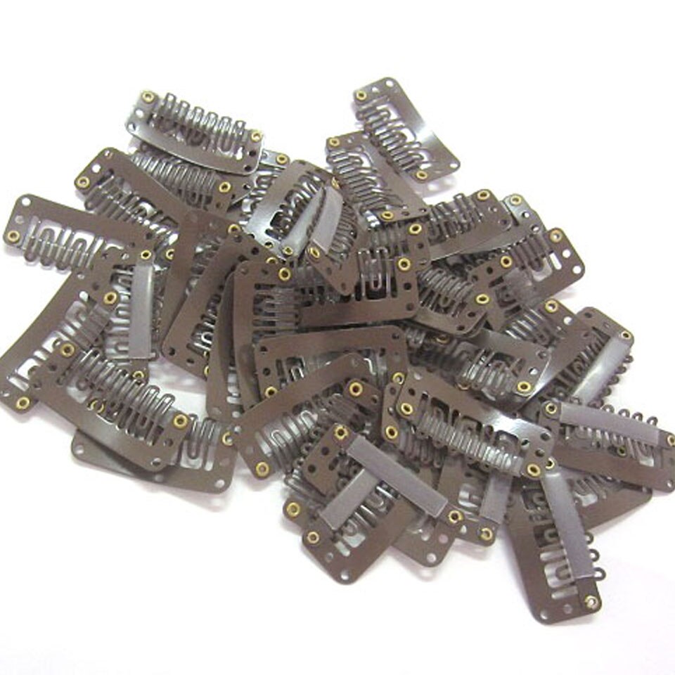 Zzhair 100 stk parykværktøj kamme snap clips med gummi til hårforlængelse toupee diy 6 tænder 3.3cm sort brun blond: Brun