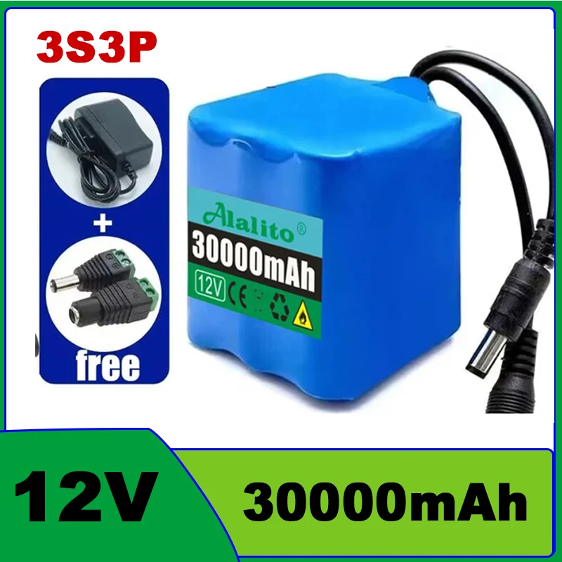 Batteria 12V 30ah 3s3p 18650 agli ioni di litio 12V 20ah-50ah DC12.6V batteria ricaricabile di grande capacità con BMS + caricabatterie