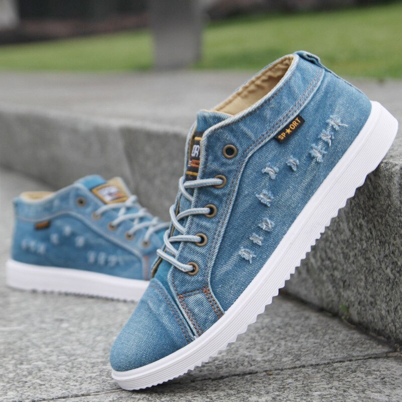 Mode Denim Man Canvas Schoenen Mannen Schoenen Casual Hoge Top Sneakers Zomer Ademend Gymschoenen Mannelijke Schoenen Heren Flats Tyh78