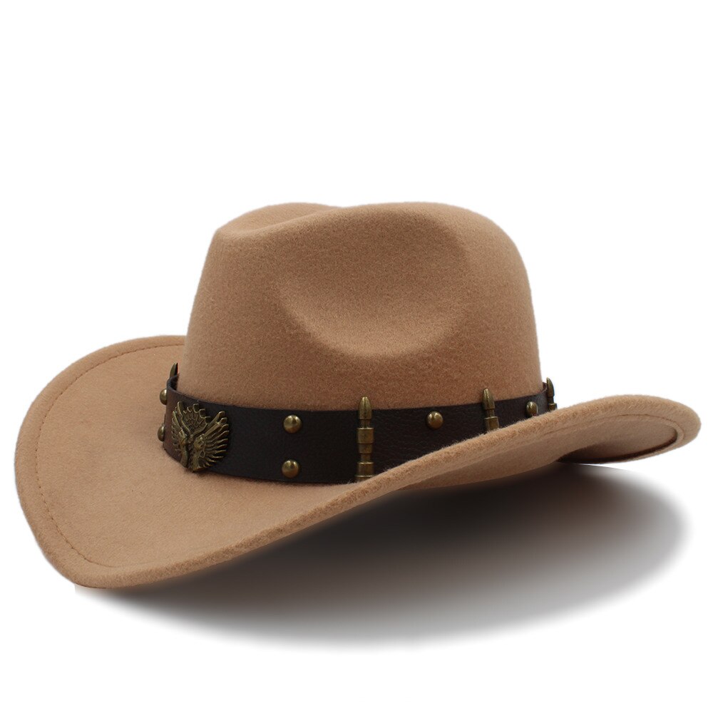 Dames heren wollen chapeau western cowboyhoed gentleman jazz sombrero hombre pet dame cowgirl hoeden maat 56-58cm: Khaki