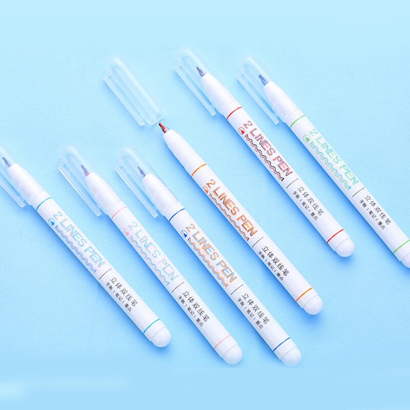 6pcs color Double Line Pen Cute Two-color Line Art... – Grandado