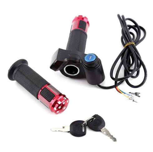 1set Aluminium Alloy Electric Bike Twist Throttle Grips with LED Display Tricycle Speed Control 5 wires scooter Accelerator: red