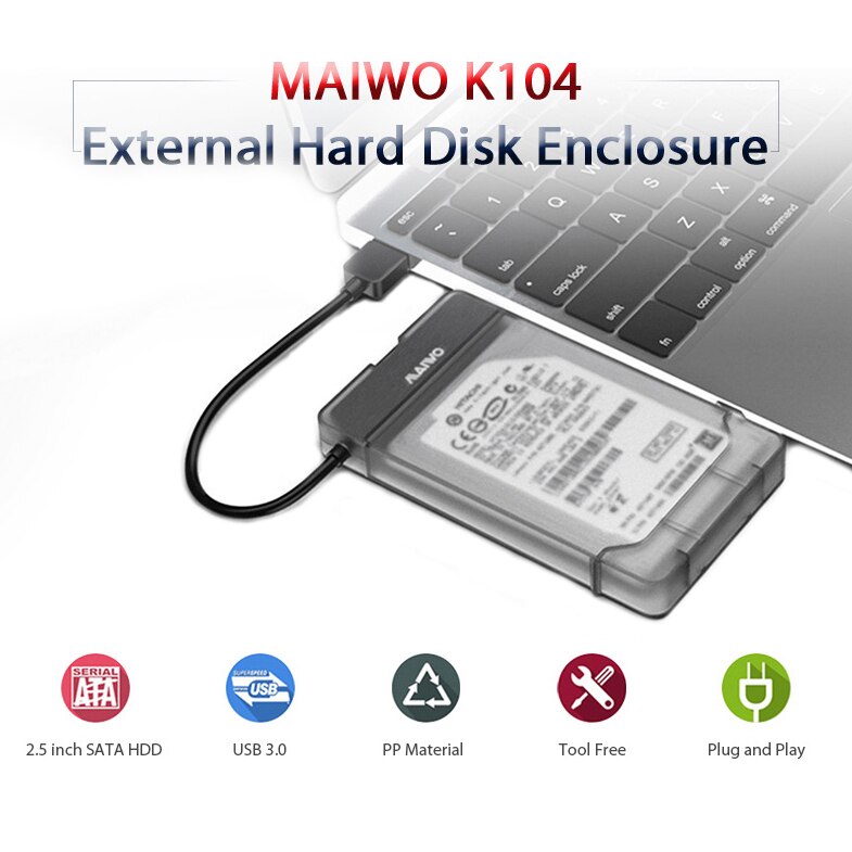 Maiwo  k104 usb 3.0 til sata 3.0 harddisk kabinett støtte 2.5 tommers ssd gratis verktøy