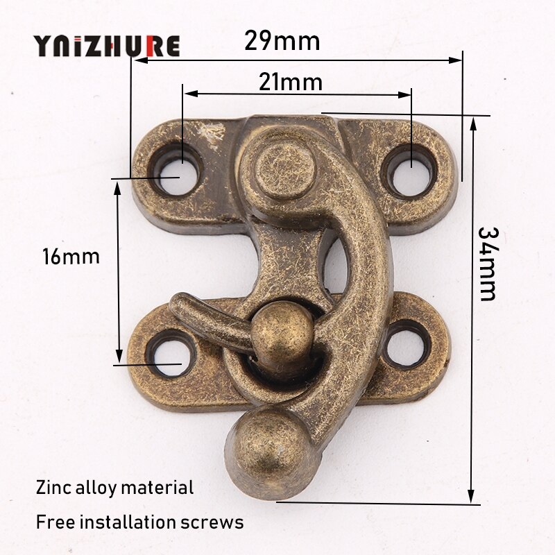 Cerrojo de Metal Vintage de 38x45mm, cierre de caja de madera para vino, pestillo de maleta antigua con tornillos, de joyería decorativa, 1 ud.: small bronze