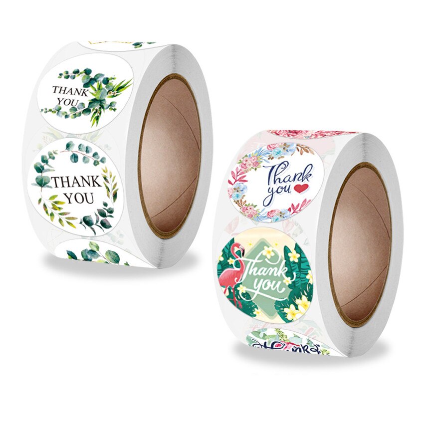 100-500pcs Round Floral thank you stickers Green leaf flower sticker for scrapbooking package seal labels wedding Decor