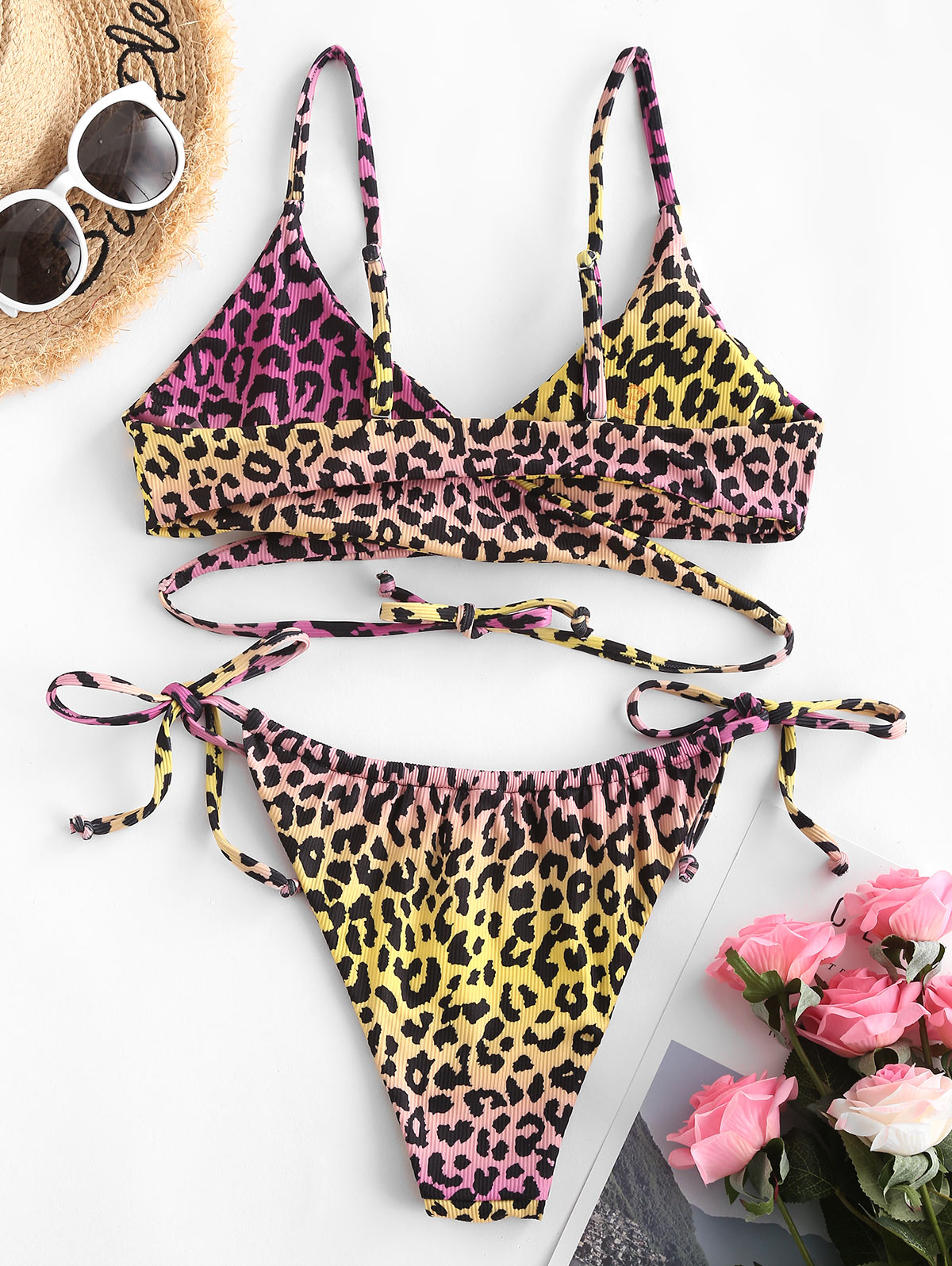 ZAFUL-Bikini con estampado de leopardo, traje de baño acanalado, envolvente