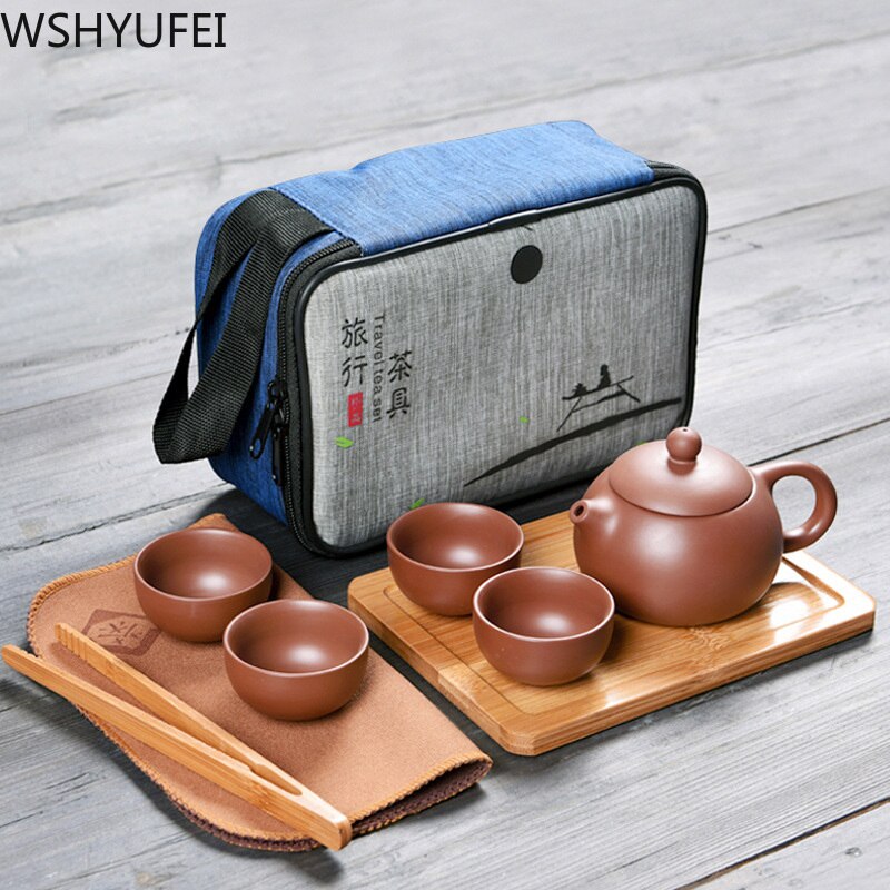 purple sand Tea set tea set Authentic Xi Shi purple tea pot tea set full set of household travel tea set