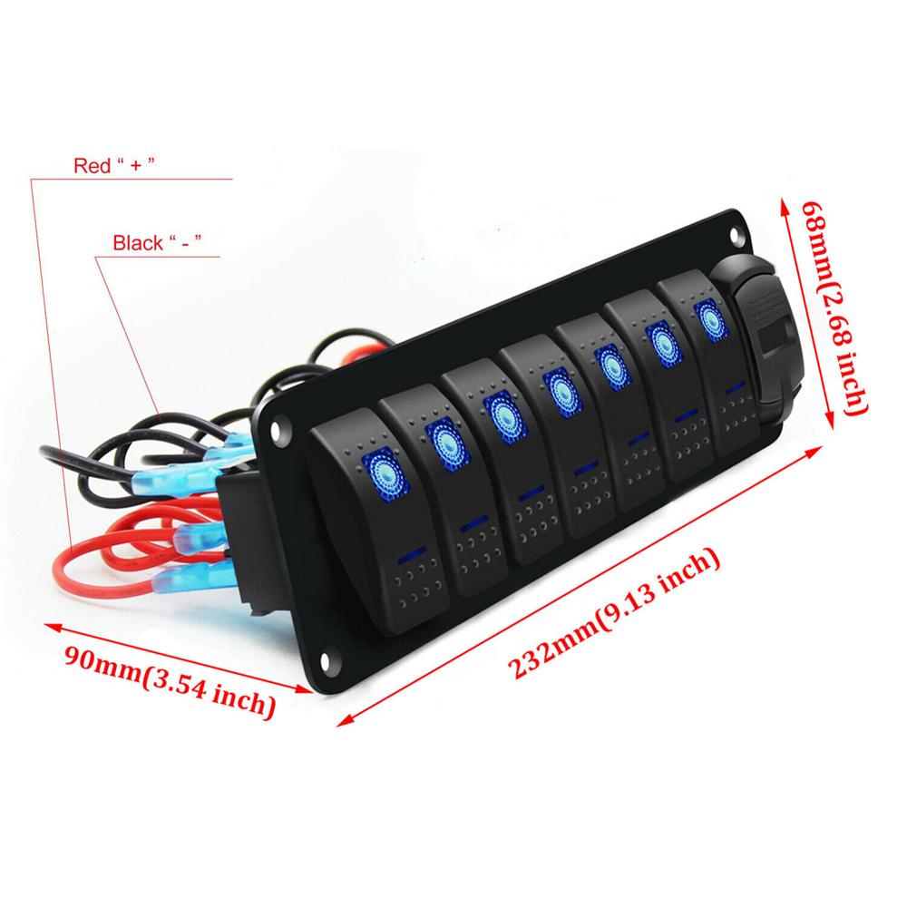 8 Gang Switch Panel Auto Styling Waterdichte 12V Auto Auto Boot Marine Rode Led Rocker Switch Panel Circuit Breakers met Zekering