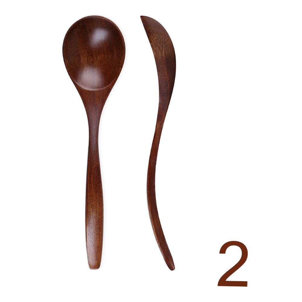Natural Wood Spoon Bamboo Kitchen Cooking Dining Soup Tea Honey Coffee Utensil Tools Soup-Teaspoon Tableware 1Pc: D 2