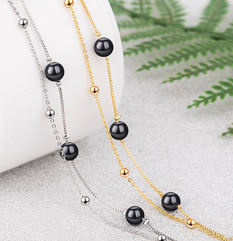 925 Sterling Silver Personality Black Bead Chain Bracelets For Women Lady All Match Daily Party AY976