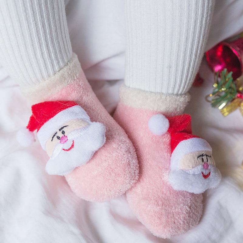 Chaussettes d'hiver antidérapantes en Silicone pour bébés filles et garçons, chaussettes de noël pour enfants de 0 à 3 ans