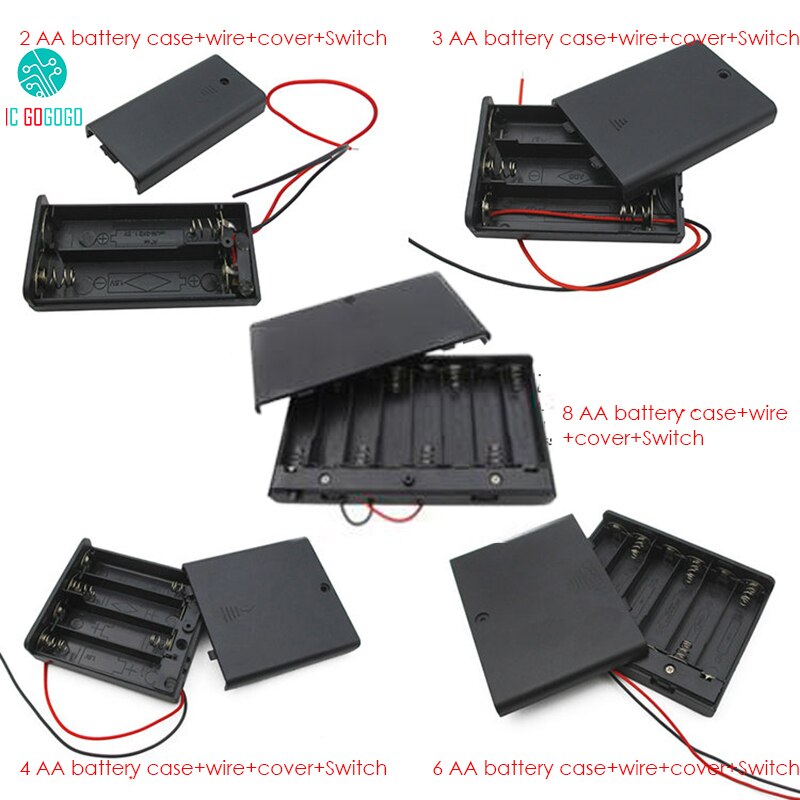 2 pcs 2/3/4/6/8 * AA Batterij Case + Draad + Cover + schakelaar Opslag Batterij Houder Doos Socket Plastic 2/3/4/6/8 Sectie