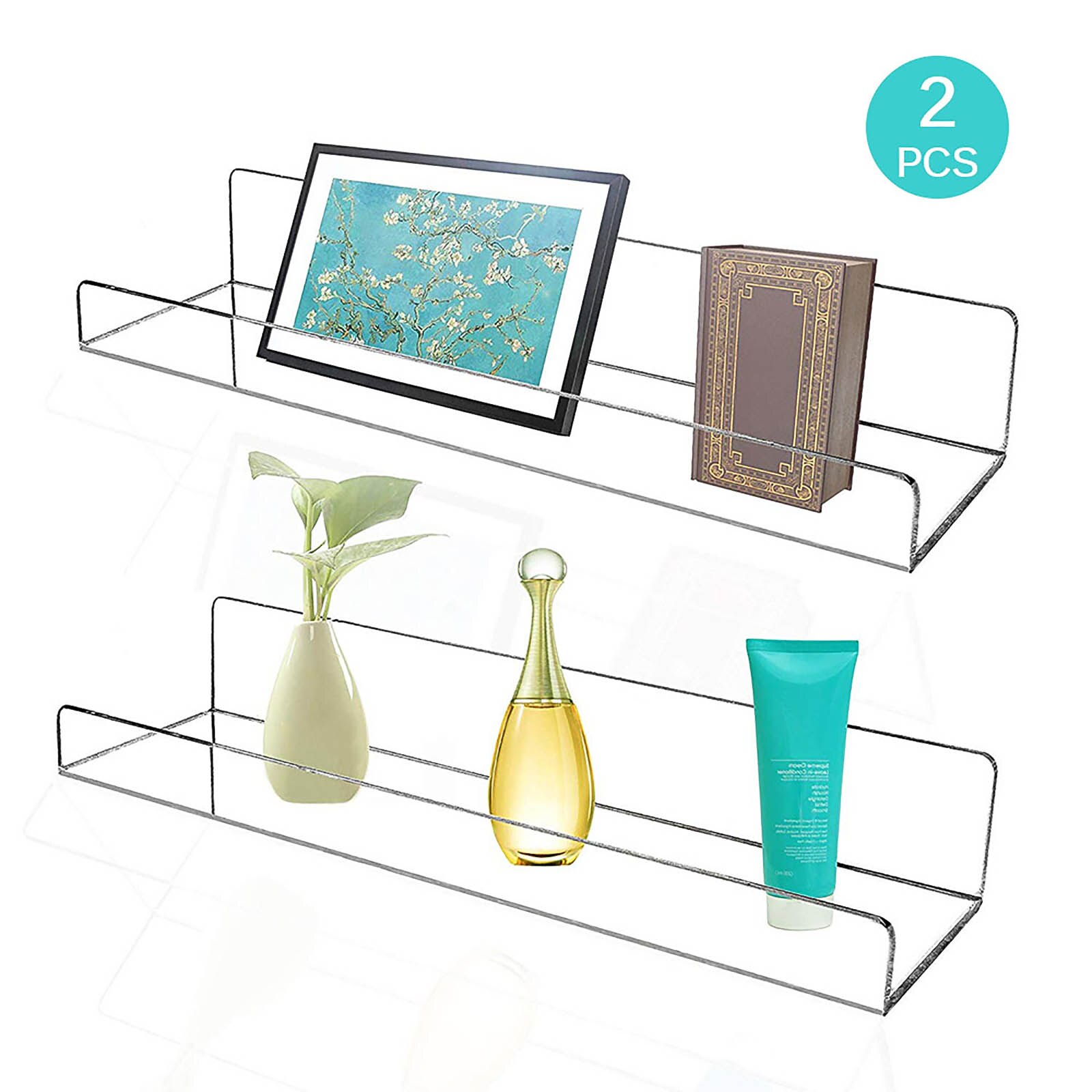 2 Stuks Acryl Muur Planken Transparant Acryl Badkamer Opbergrek Opknoping Planken Muur Gemonteerde Houders Voor Diversen Cosmetica: 2pcs