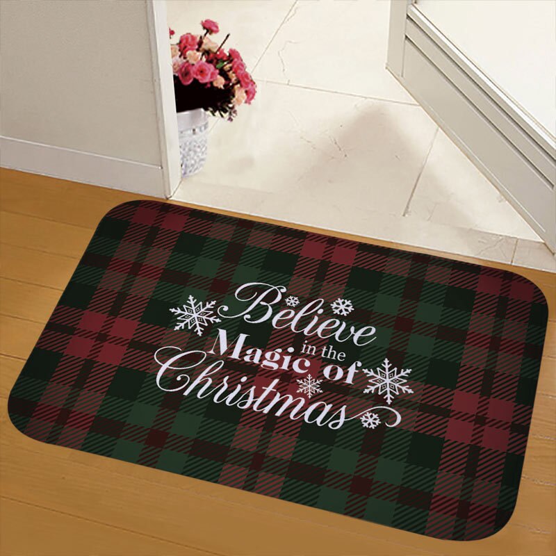 Winter Snowflake Christmas Tree Doormat Red Non Slip Absorbent Floor Carpet Mat for Entryway Bedroom Living Room Sofa Home Decor