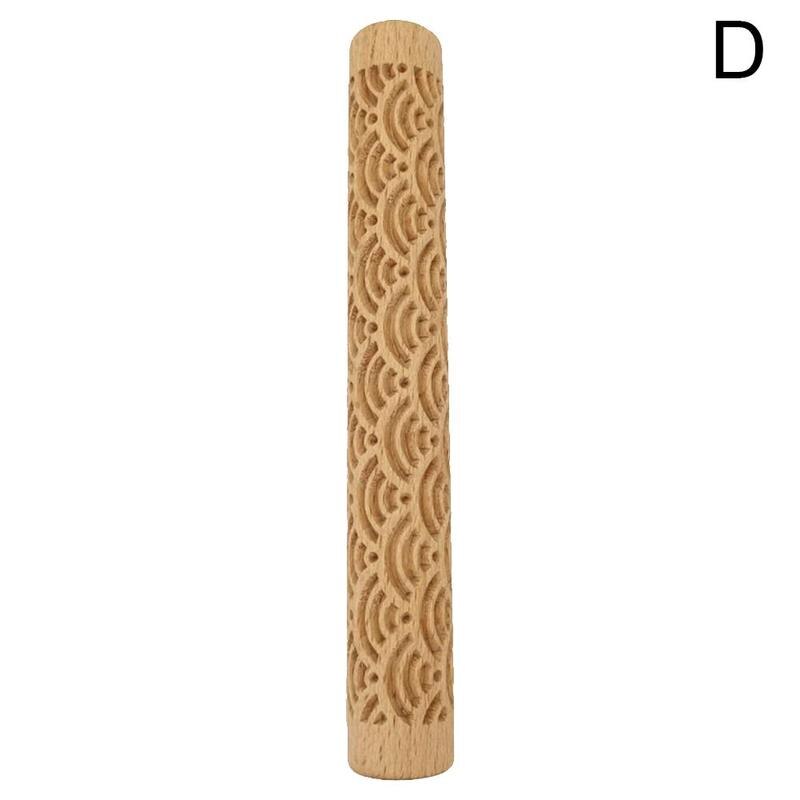 1Pc Houten Textuur Deegroller Keramische Aardewerk Art Reliëf Staaf Bloem Patroon Modder Roll Roll Reliëfs Klei Gereedschap Steen diy Bakken: 4