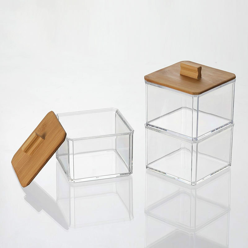 Acrílico redondo Qtip contenedor recipientes para especias tazón de algodón de maquillaje organizador para almohadilla de la joyería caja de almacenamiento de titular de caramelo tarros con tapa