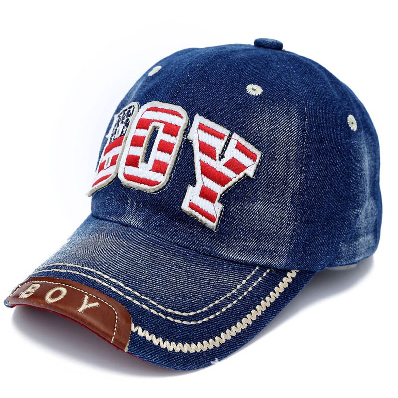 Børn drenge baseballcap sommer toddlerbarndrendad hat jean afslappet hip hop brev denim sol snapback casquette blå