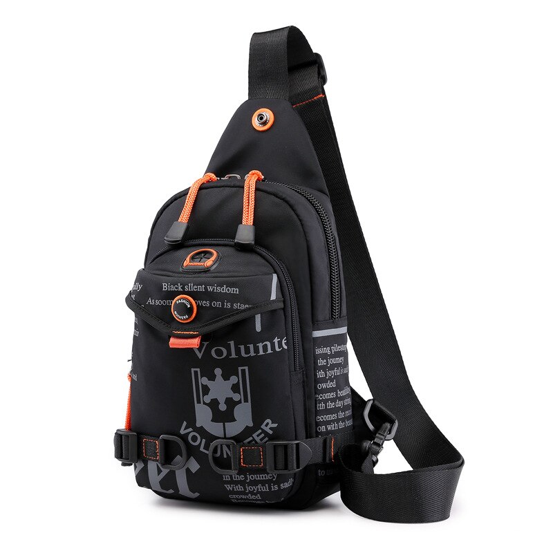 Nylon Mannen Borst Bag Rugzak Knapzak Beroemde Reizen Ongedwongen Mannelijke Een Schouder Zakken Sling Rugzak Dagrugzak: Black
