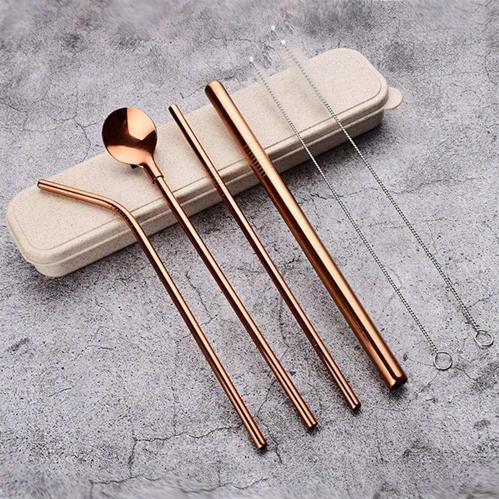 Stainless Steel Dinnerware Set Spoon Fork Chopsticks Straw With Cloth Pack Cutlery For Travel Outdoor Office Picnic BBQ: Orange