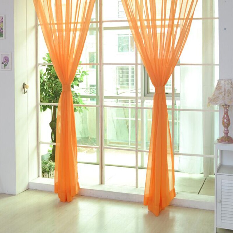 Farverig tyl voile dør drapere panel gennemsigtigt tørklæde skillevæg mørklægningsgardiner tørklæde kapper værelse gardiner til moderne boligindretning: Orange