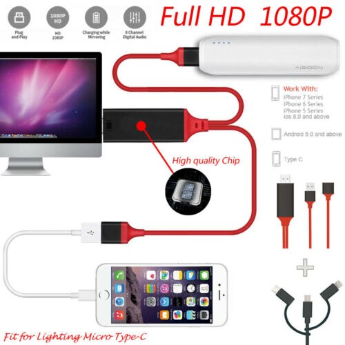 Universal hdmi spejling kabel telefon til tv hdtv 1080p adapter til iphone/ipad/android type-c til hdmi