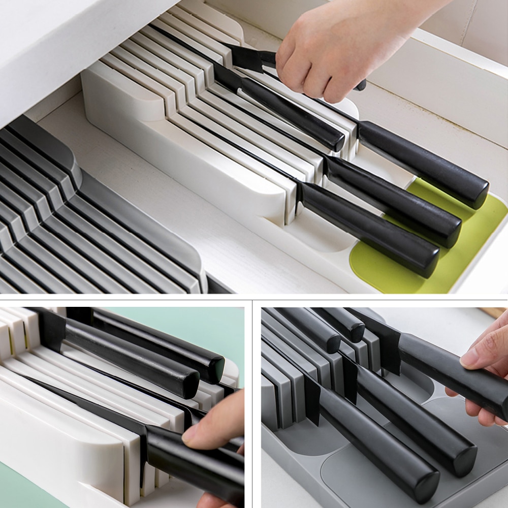 Knife Block Holder Cutlery Drawer Organizer Tray Knives Utensil Rack Universal Knife Stand Organizer Kitchen Storage