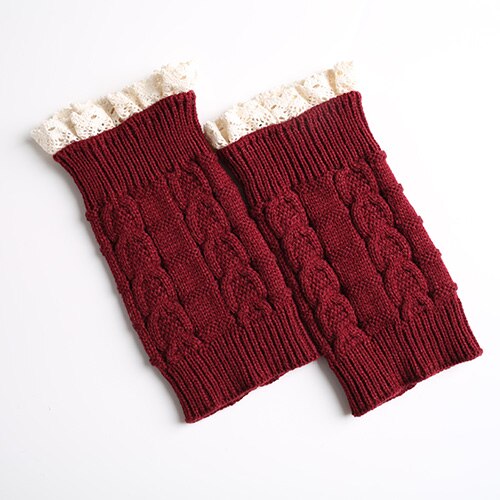 10 couleurs dentelle bottes chaussettes jambières pour les femmes tricot bottes poignets hiver court bottes couvre bottes chaudes guêtres: Rouge
