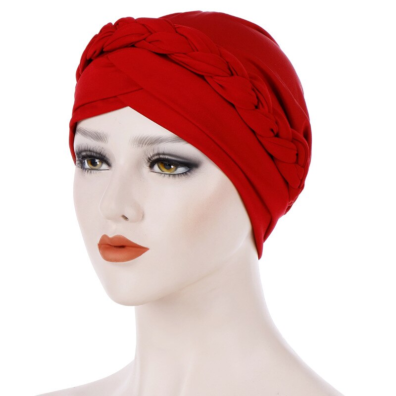 Diadema Africana cruzada para la frente, turbante de Color sólido para mujer, gorro musulmán, Hijab listo para usar: 7