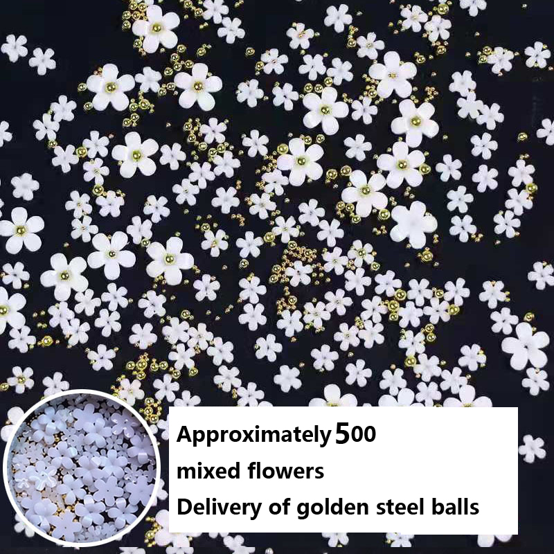 500 japanilaistyylistä viiden terälehden kukka pieni valkoinen kukka kolmiulotteinen mini ins hartsi valkoinen pieni kukka kynsien koristelu