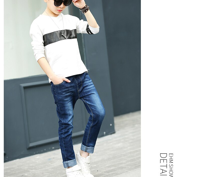 Pantalon en Jean noir pour enfant et adolescent, pantalon en Denim, pleine longueur, collection printemps-automne