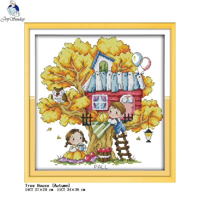 Cartoon Tree House Series Embroidery Counting Cross Stitch Kit 11CT 14CT Stamped Printing Needle and Thread Set Room Decoration