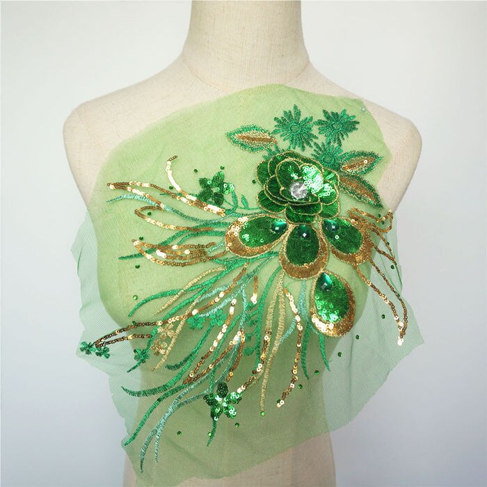 Gouden pailletten 3d bloemen kwastjes kantversieringen strass mesh naai-patches borduurwerk voor bruiloft applicaties decoratie doe-het-zelf: Groente