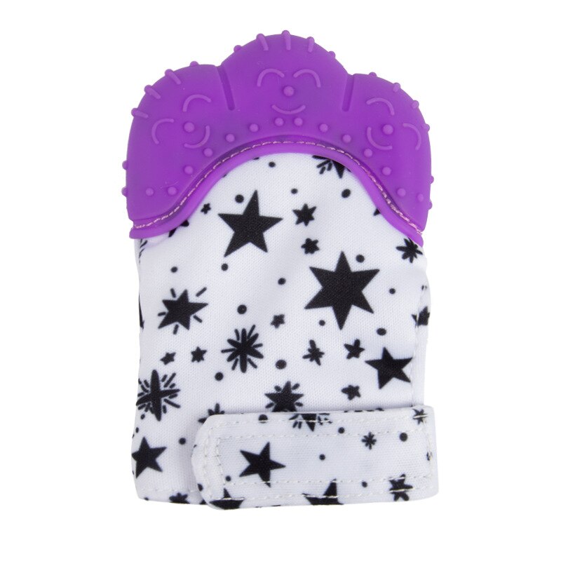 Baby Silicone Teether Gloves Animal Palm Bite Chew Training Toys Squeaky Grind Baby Teething Protect Anti-bite Gloves BPA Free: purple smile
