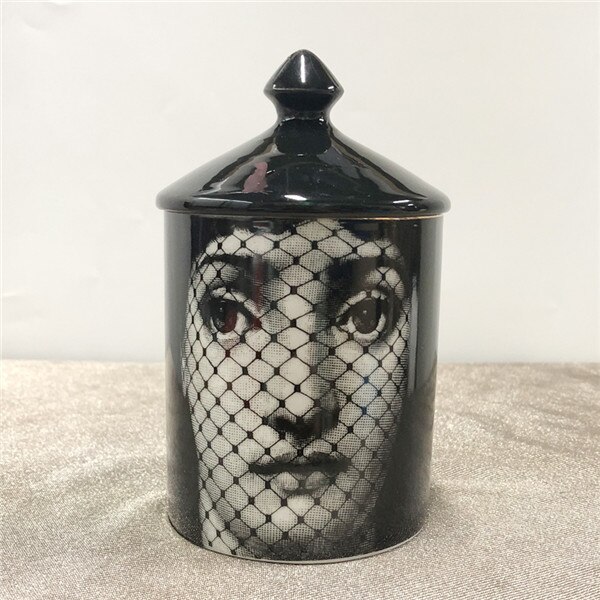 Vintage Style Black Lid Candle Holder Handmade Candles Jar Retro Lina Face Storage Makeup Ceramic Craft Home Decoration Jewerlly: 12