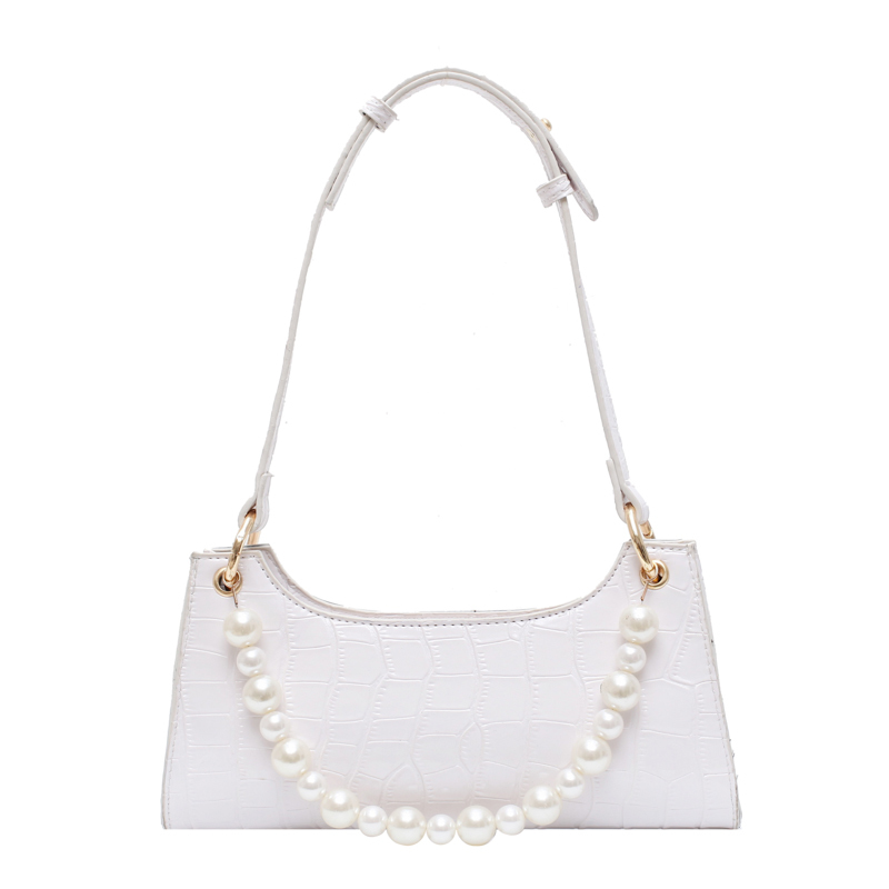 Women Handbag Retro Alligator Leather Subaxillary Bag Vintage Small Totes Bag Female Luxury Pearl Shoulder Bag Lady Clutches: White shoulder bag